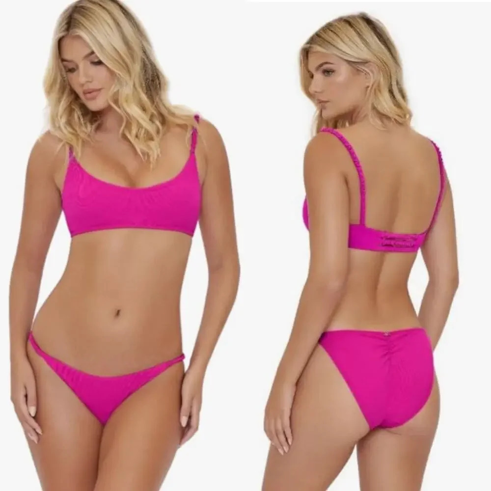 PilyQ Athena Full Coverage Bikini Bottoms Swim‎ Pink Lady Size Large